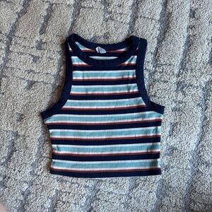 Sky and Sparrow Striped Ribbed Crop Tank - Navy, Teal & Rust